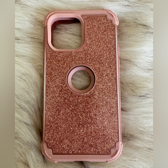Rose gold pink glitter iPhone 13 Plus phone case - Picture 3 of 6